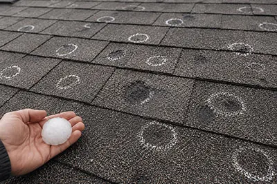 Hail Damage Roof Inspection | Sun Haven Roofing Asphalt shingle roof with visible hail impact marks requiring a professional roof inspection.