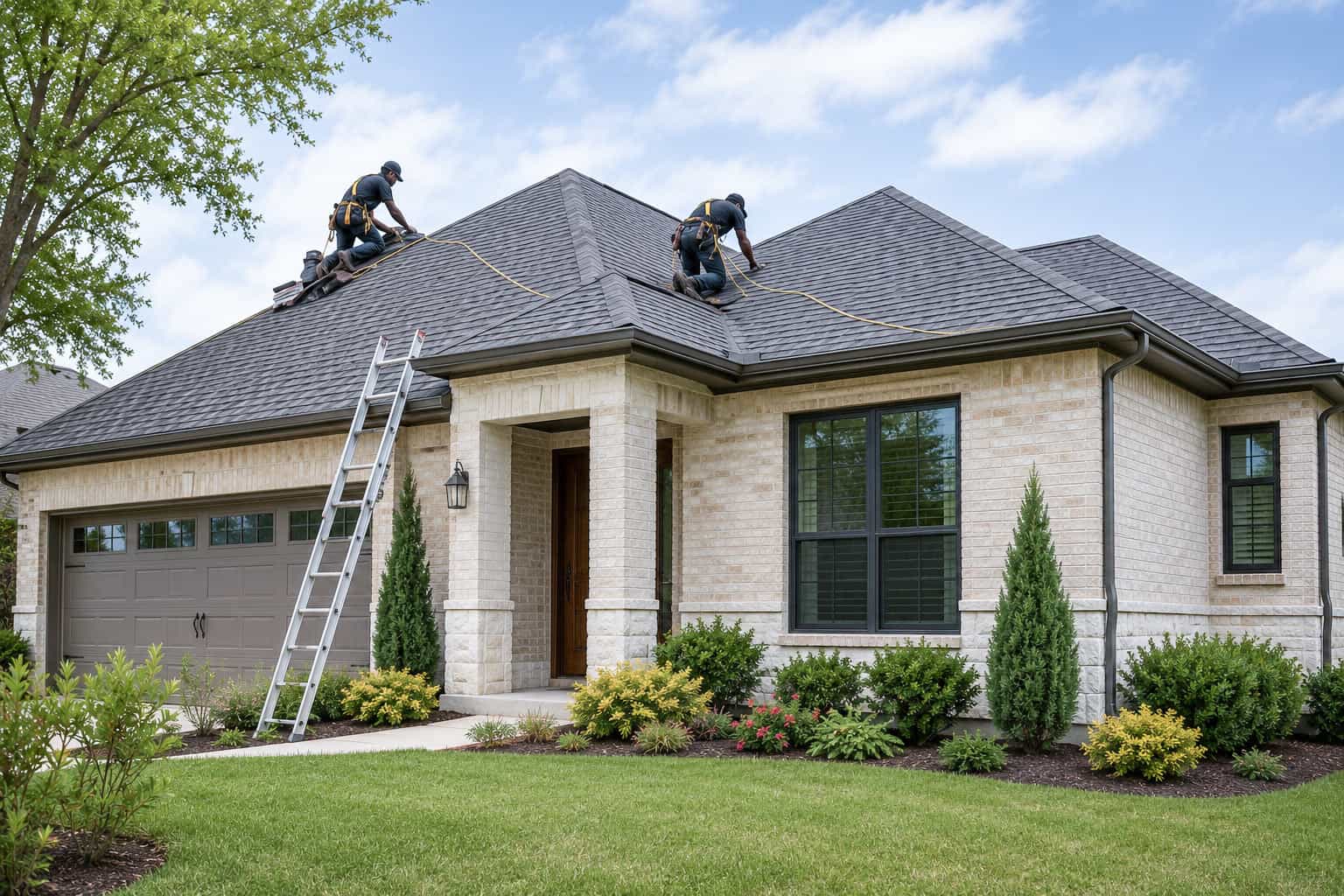 Professional Residential Roof Installation | Sun Haven Roofing Sun Haven Roofing contractors installing a premium asphalt shingle roof on a modern North Texas home.
